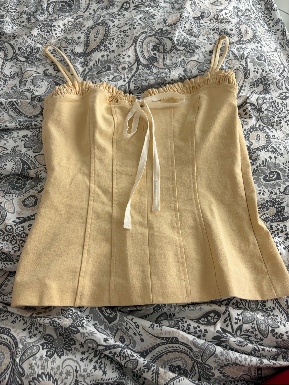 Zara Pale Yellow Tie-Front Spaghetti Strap Camisole